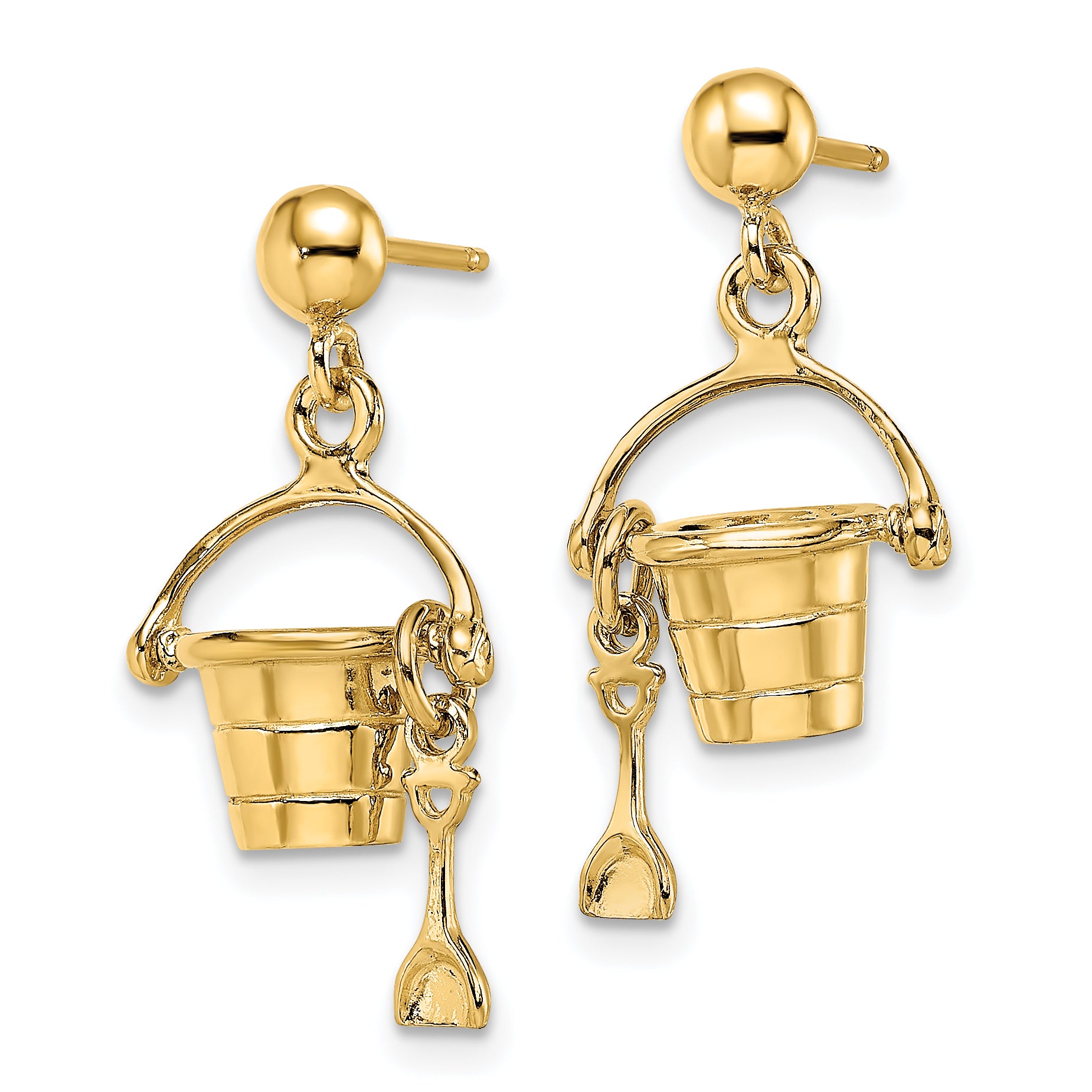 14K 3-D Beach Bucket w/ Shovel Dangle Earrings Secondary image