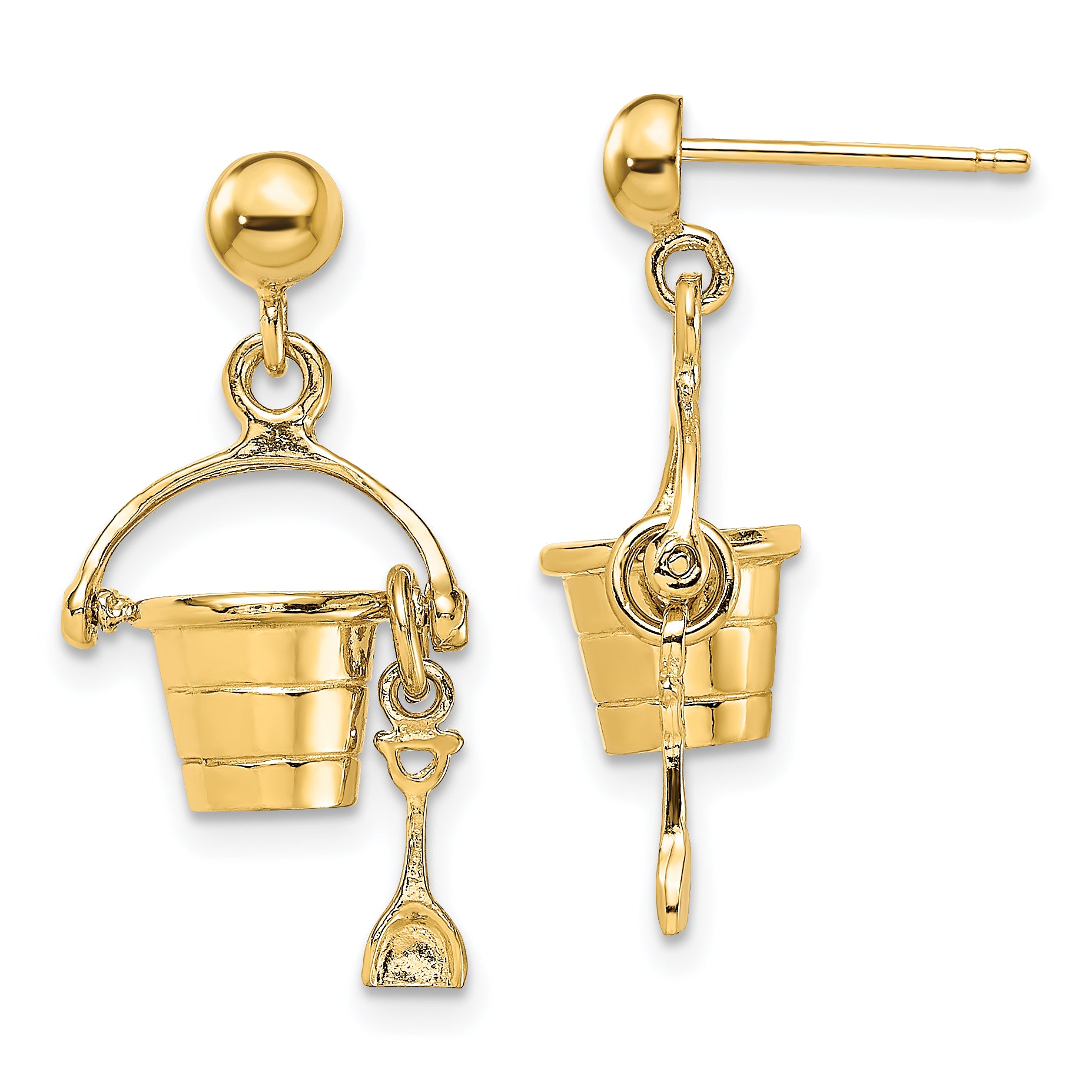 14K 3-D Beach Bucket w/ Shovel Dangle Earrings Main image