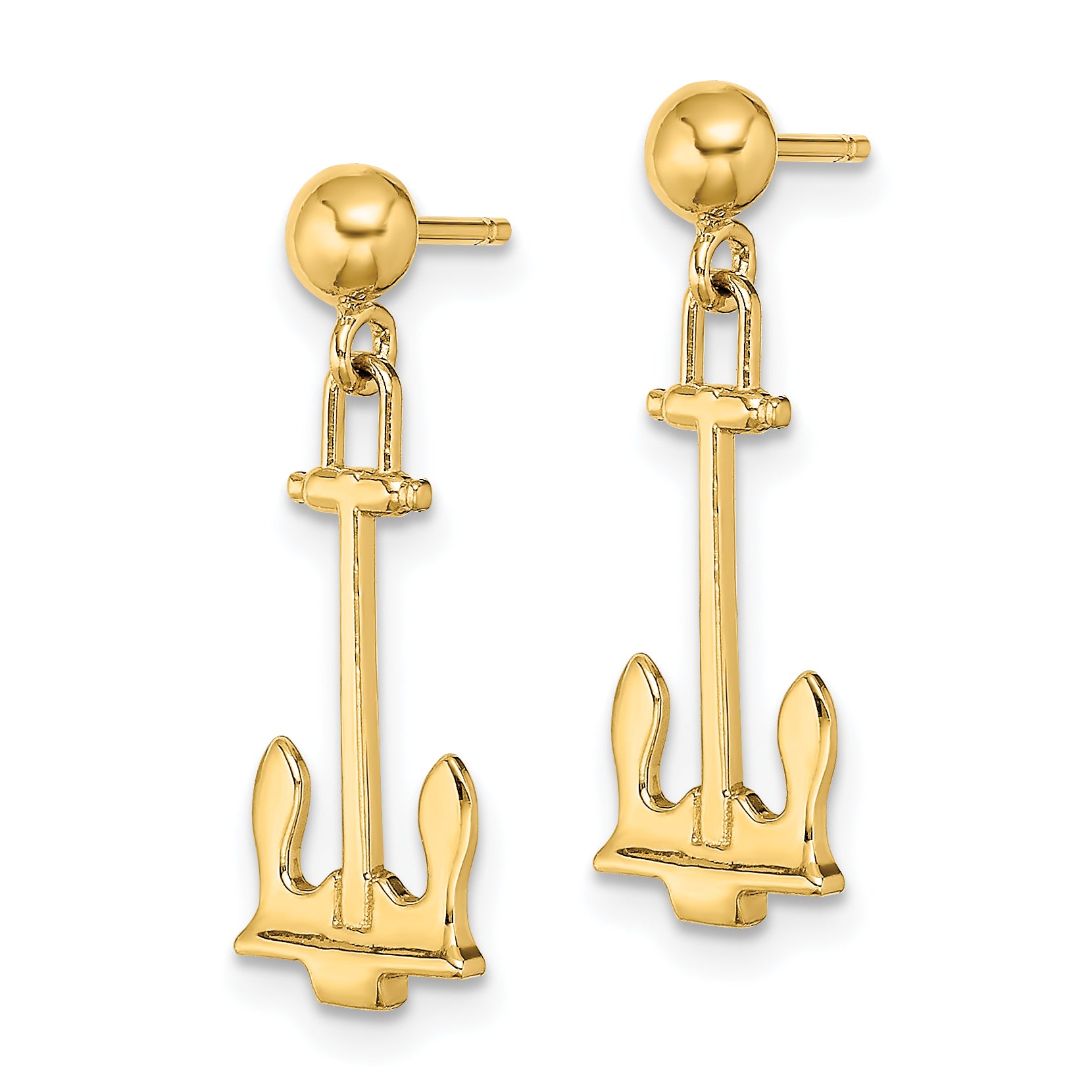 14K Polished Navy Anchor Dangle Earrings Secondary image