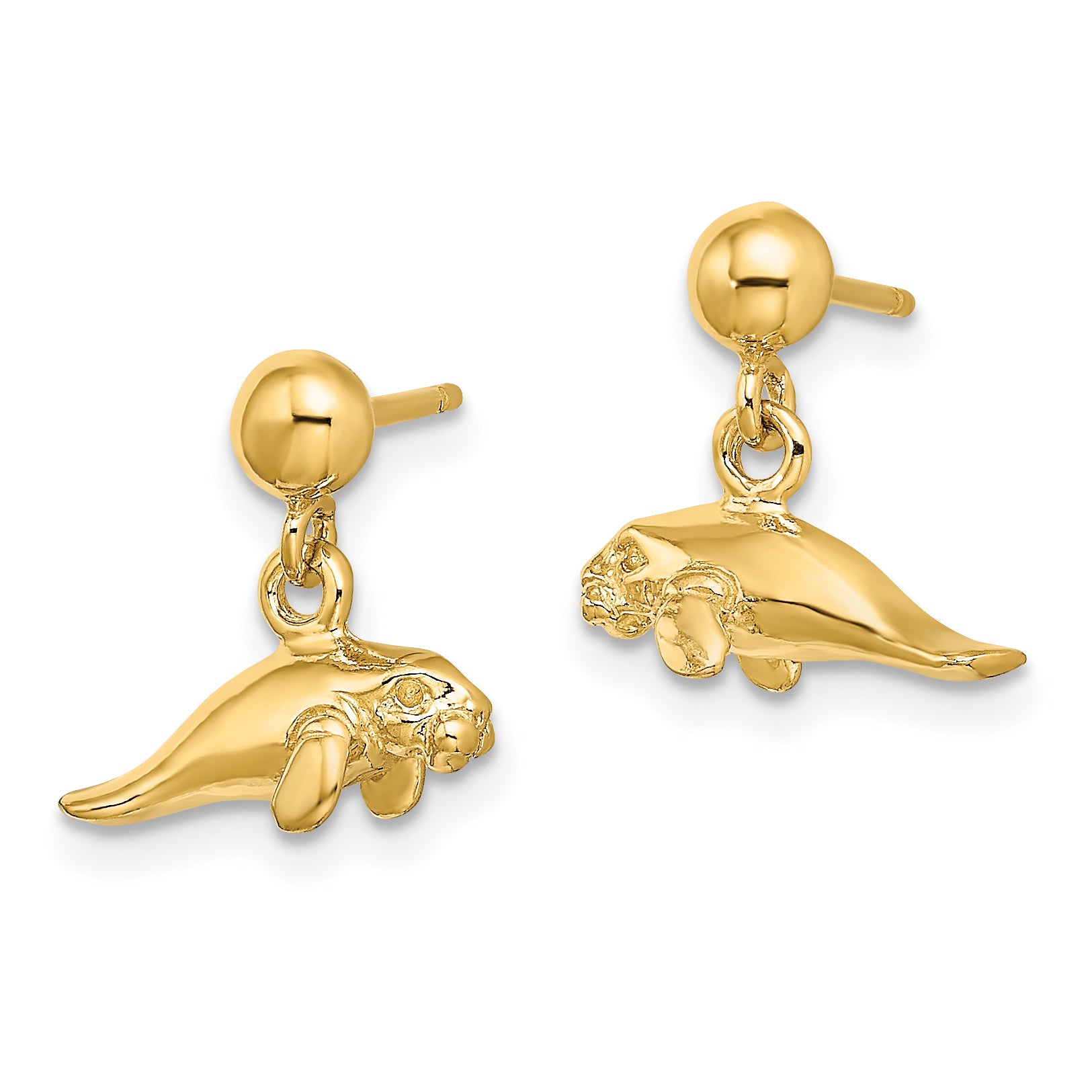 14K 3-D Polished Mini Manatee Dangle Earrings Secondary image
