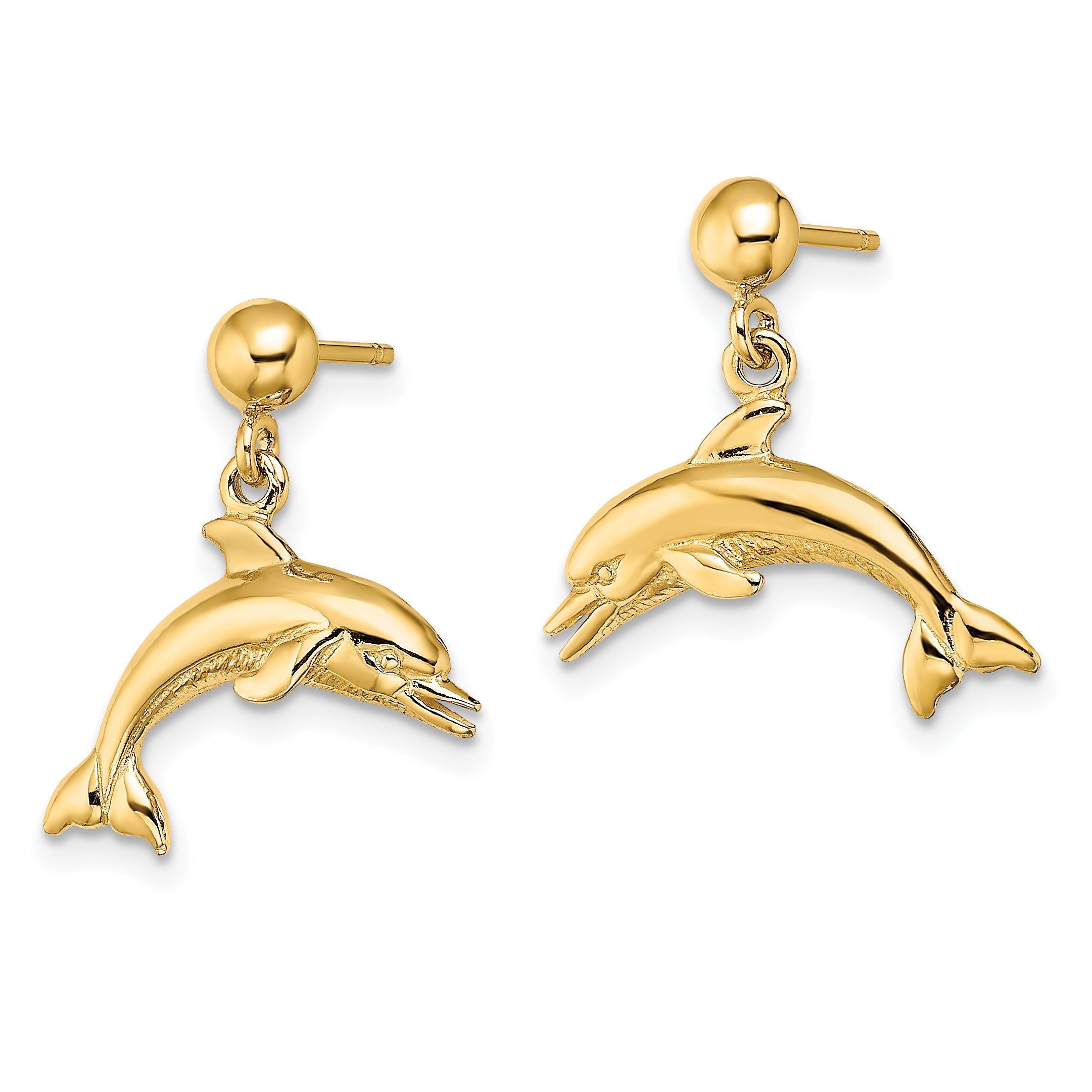 14K Jumping Dolphin Dangle Earrings Secondary image