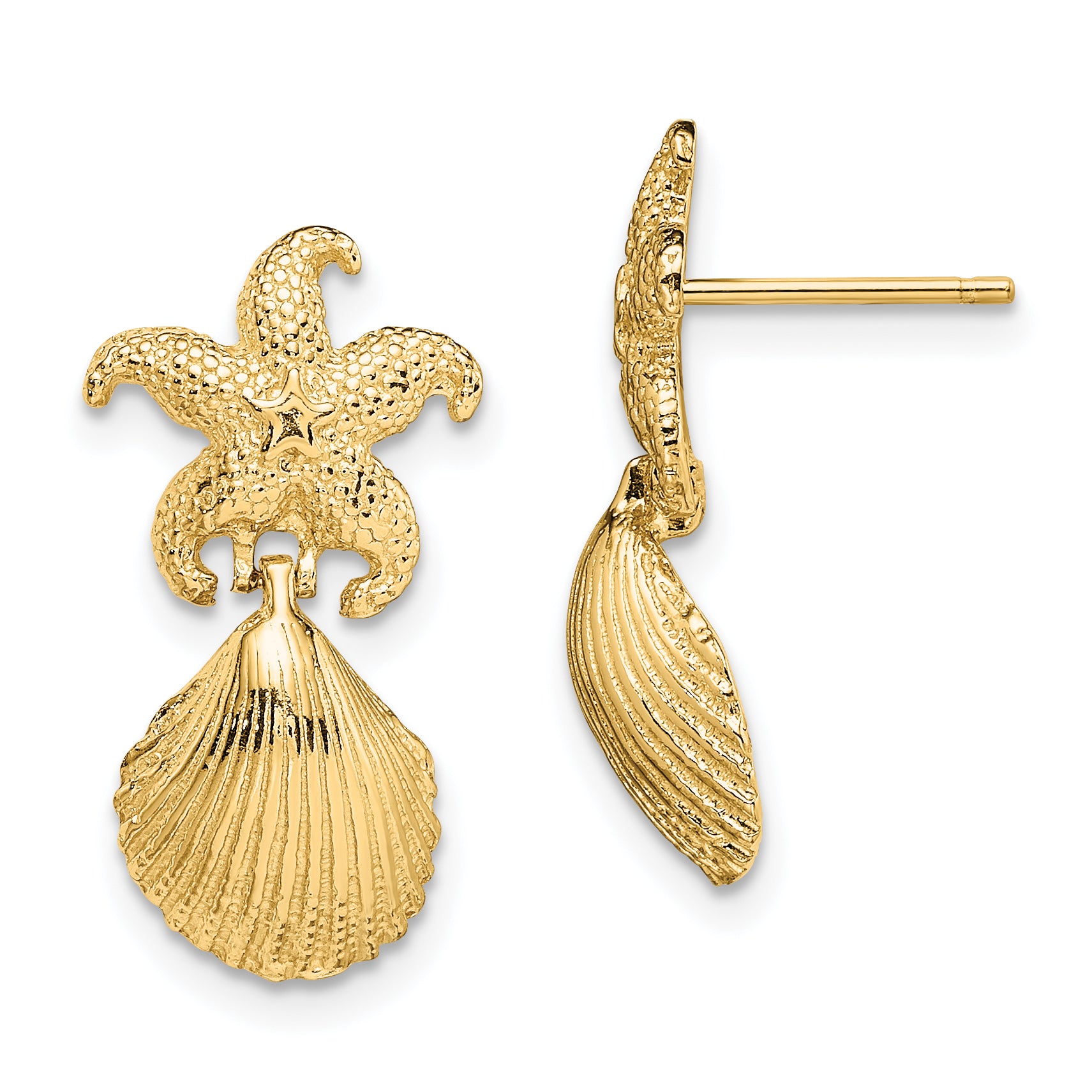 14K Starfish /Scallop Shell Dangle Earrings Main image