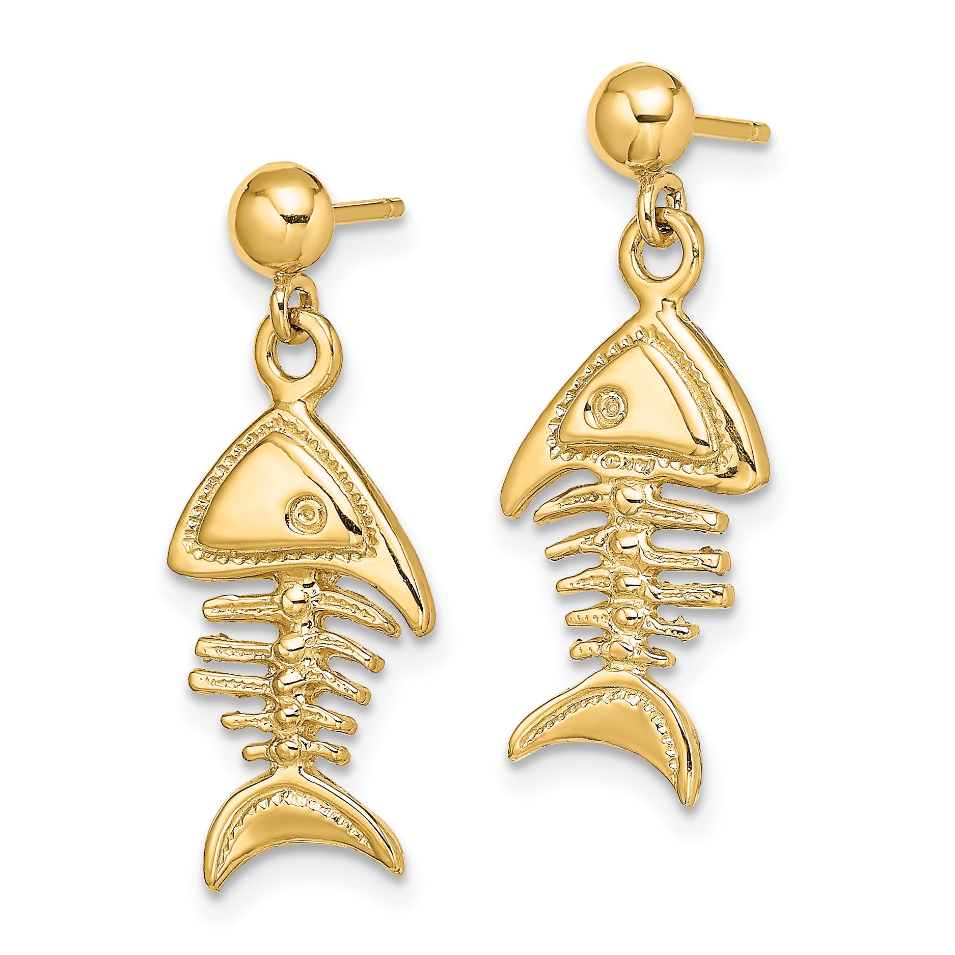 14K 3-D Fishbone Dangle Earrings Secondary image