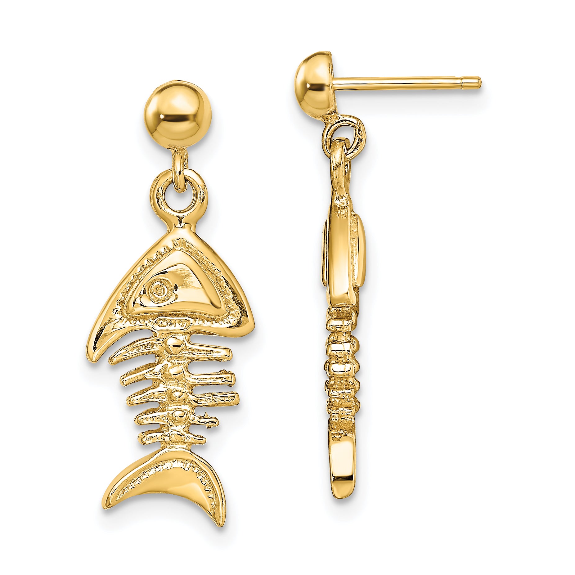 14K 3-D Fishbone Dangle Earrings Main image