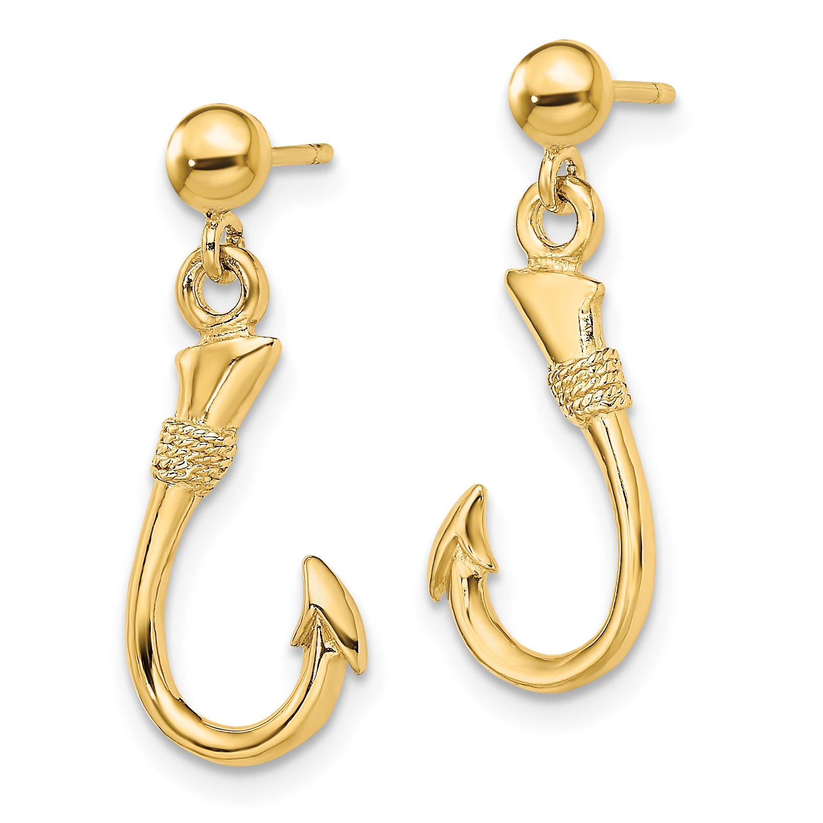 14K 3-D Fish Hook Dangle Earrings Secondary image