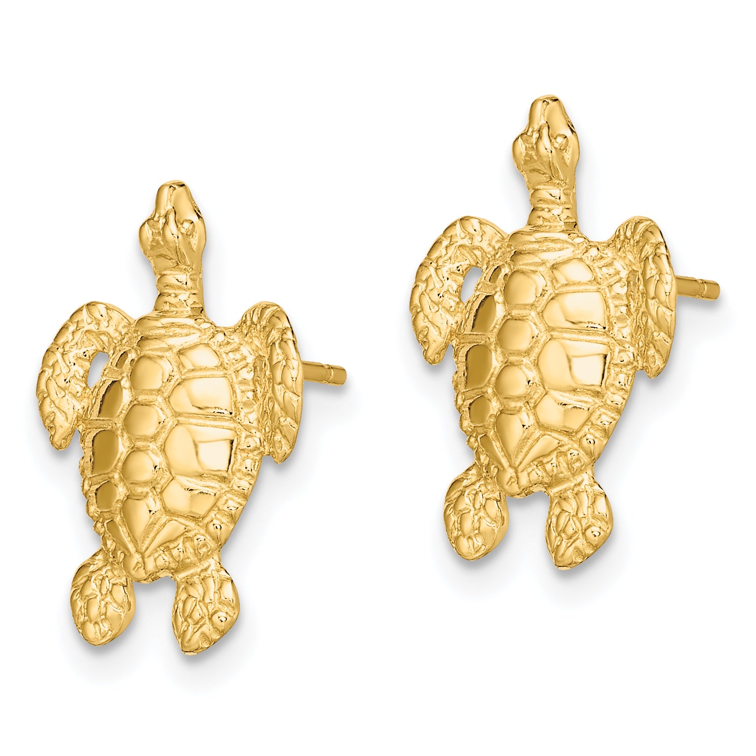 14K Polished and Textured Sea Turtle Post Earrings Secondary image