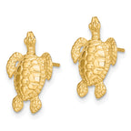 14K Polished and Textured Sea Turtle Post Earrings
