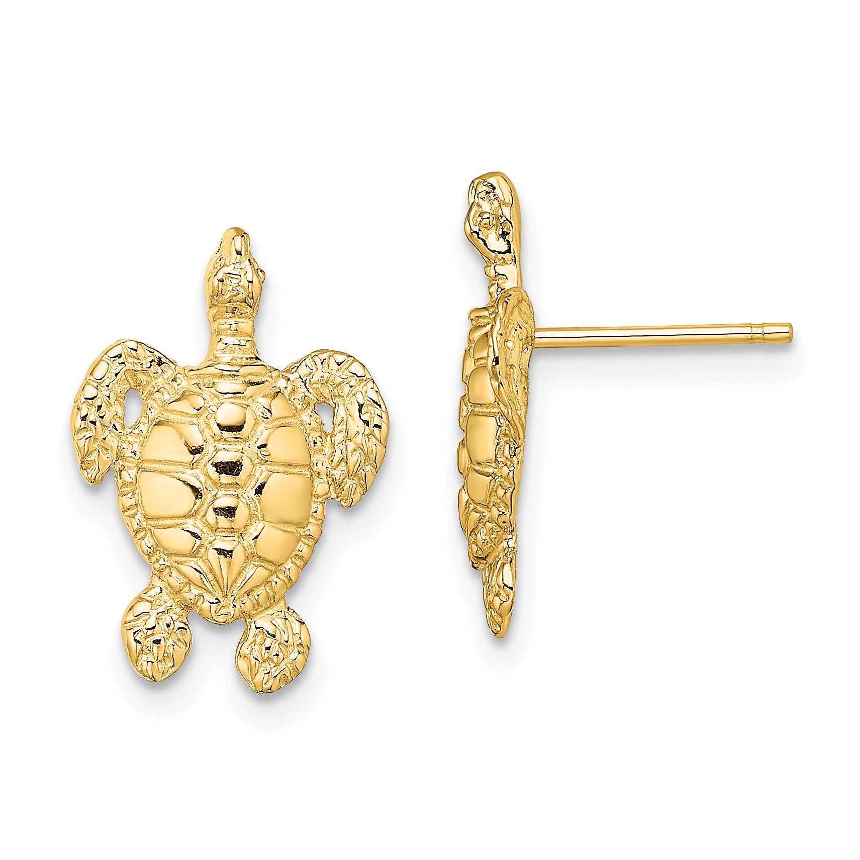 14K Polished and Textured Sea Turtle Post Earrings Main image