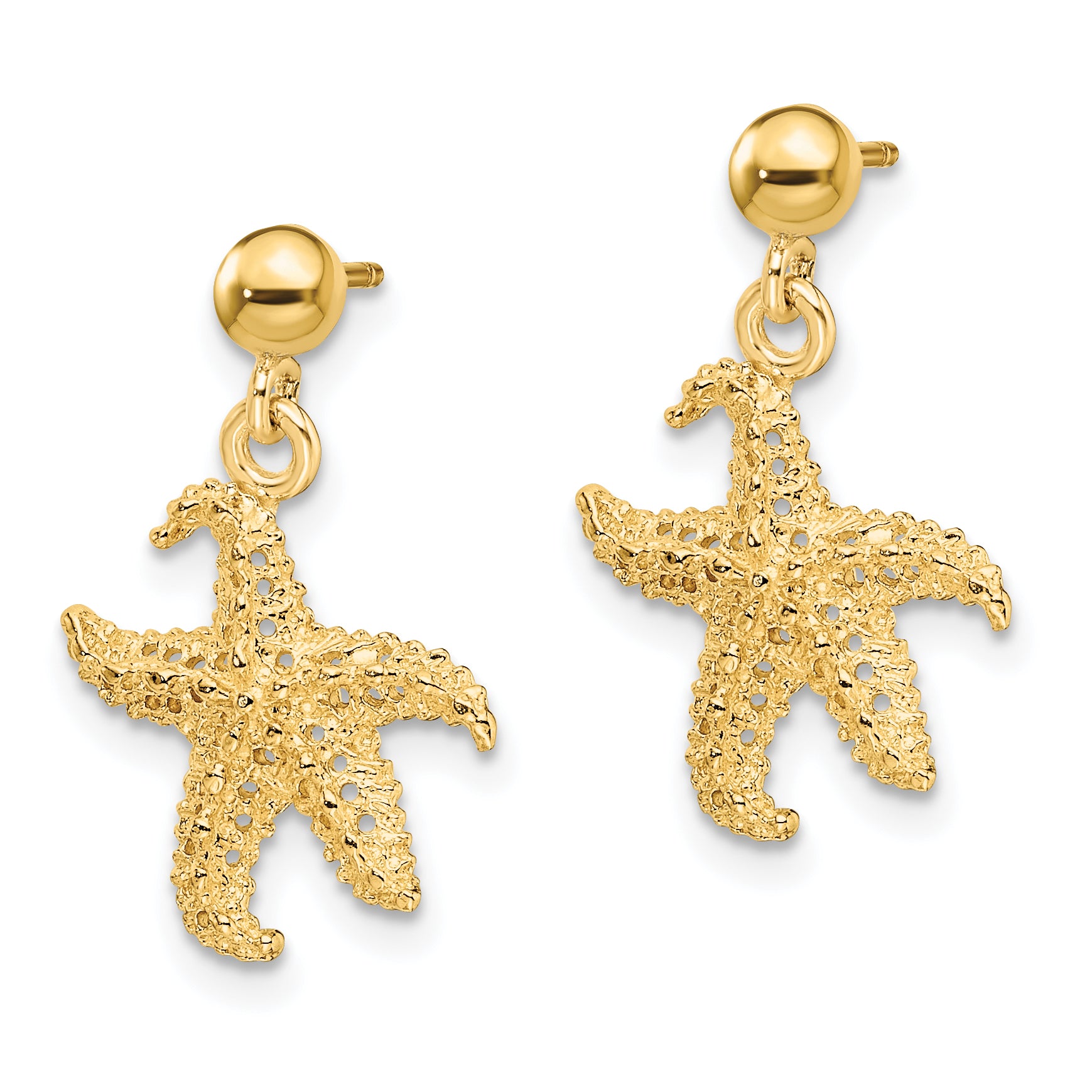14K 3D Starfish Post Dangle Earrings Secondary image