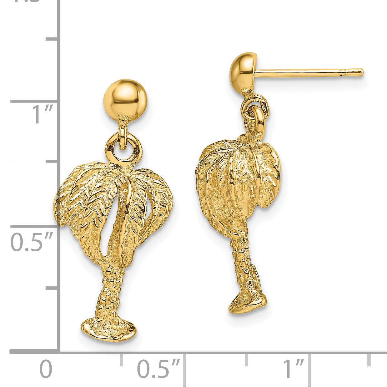 14K Palm Tree W/Full Leaves Dangle Earrings