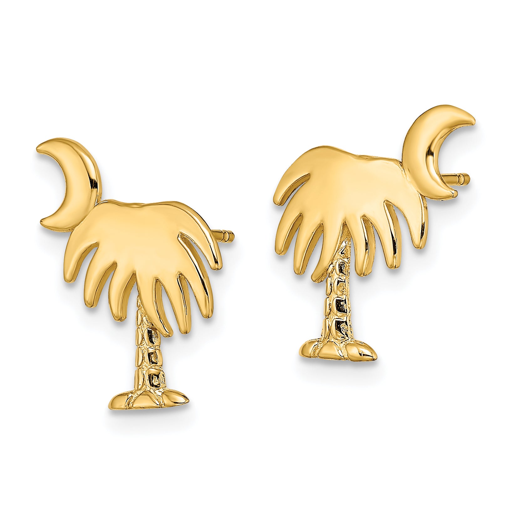 14K Charleston Palm Tree w/ Moon Post Earrings Secondary image