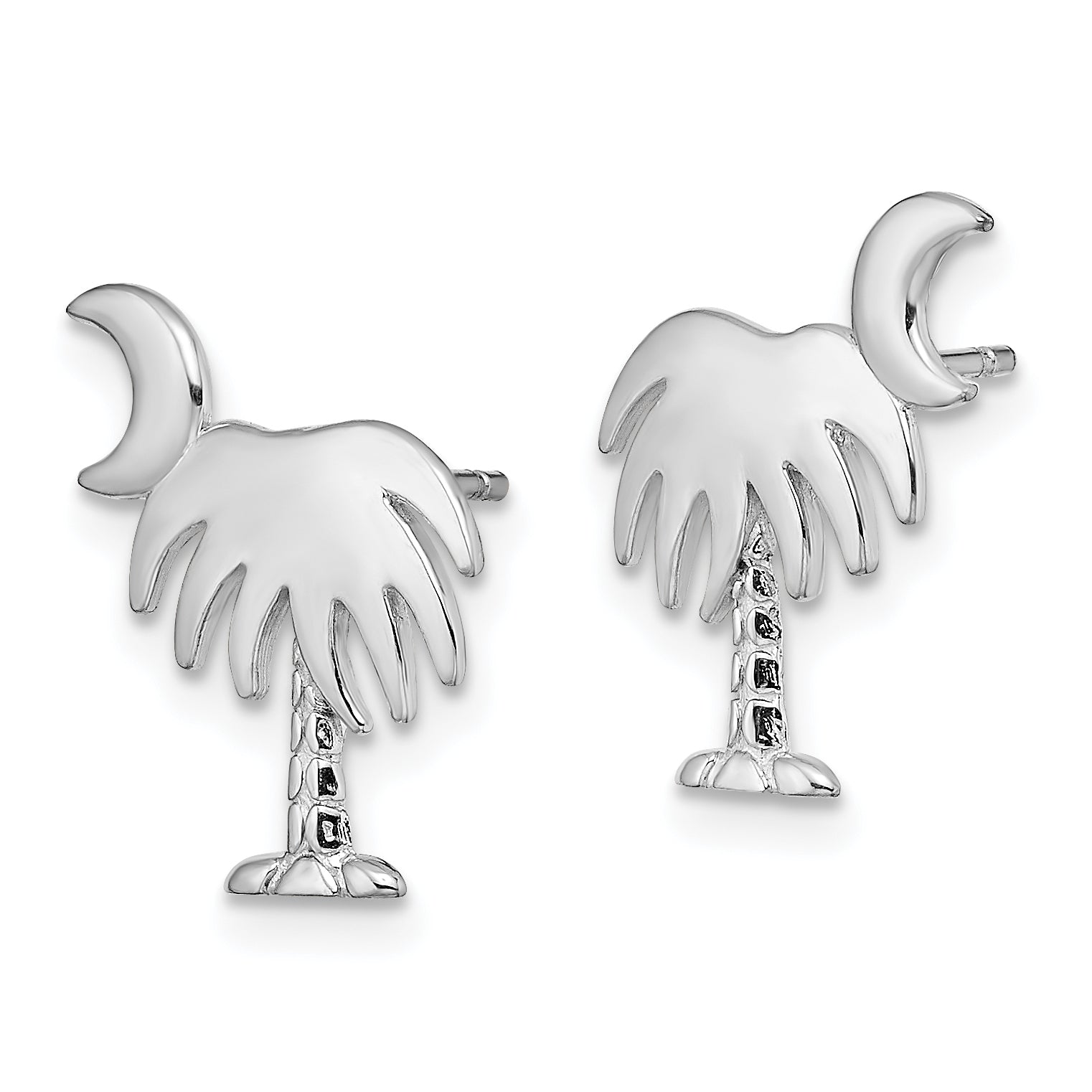 14K White Gold White Charleston Palm Tree w/ Moon Earrings Secondary image