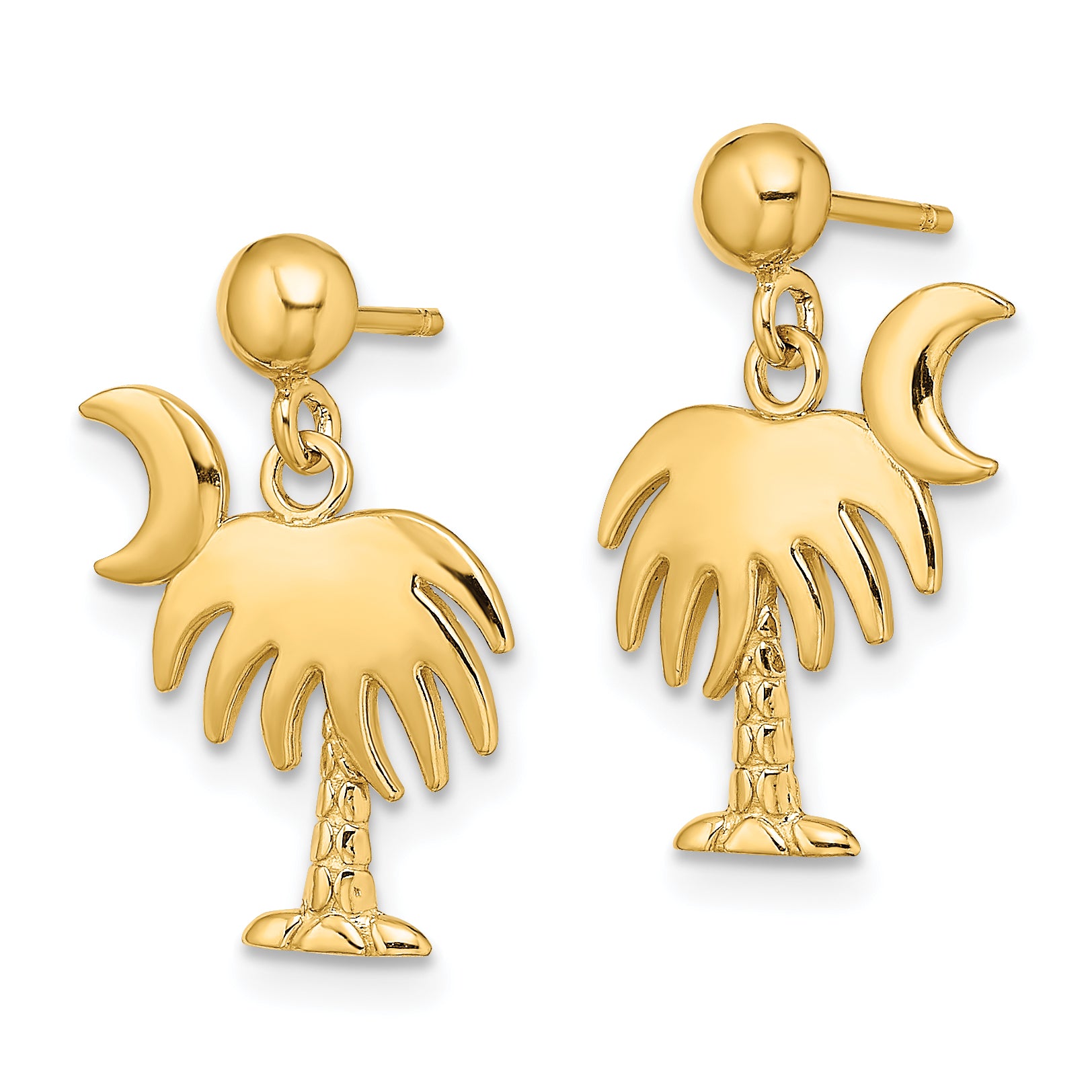 14K Charleston Palm Tree w/ Moon Dangle Earrings