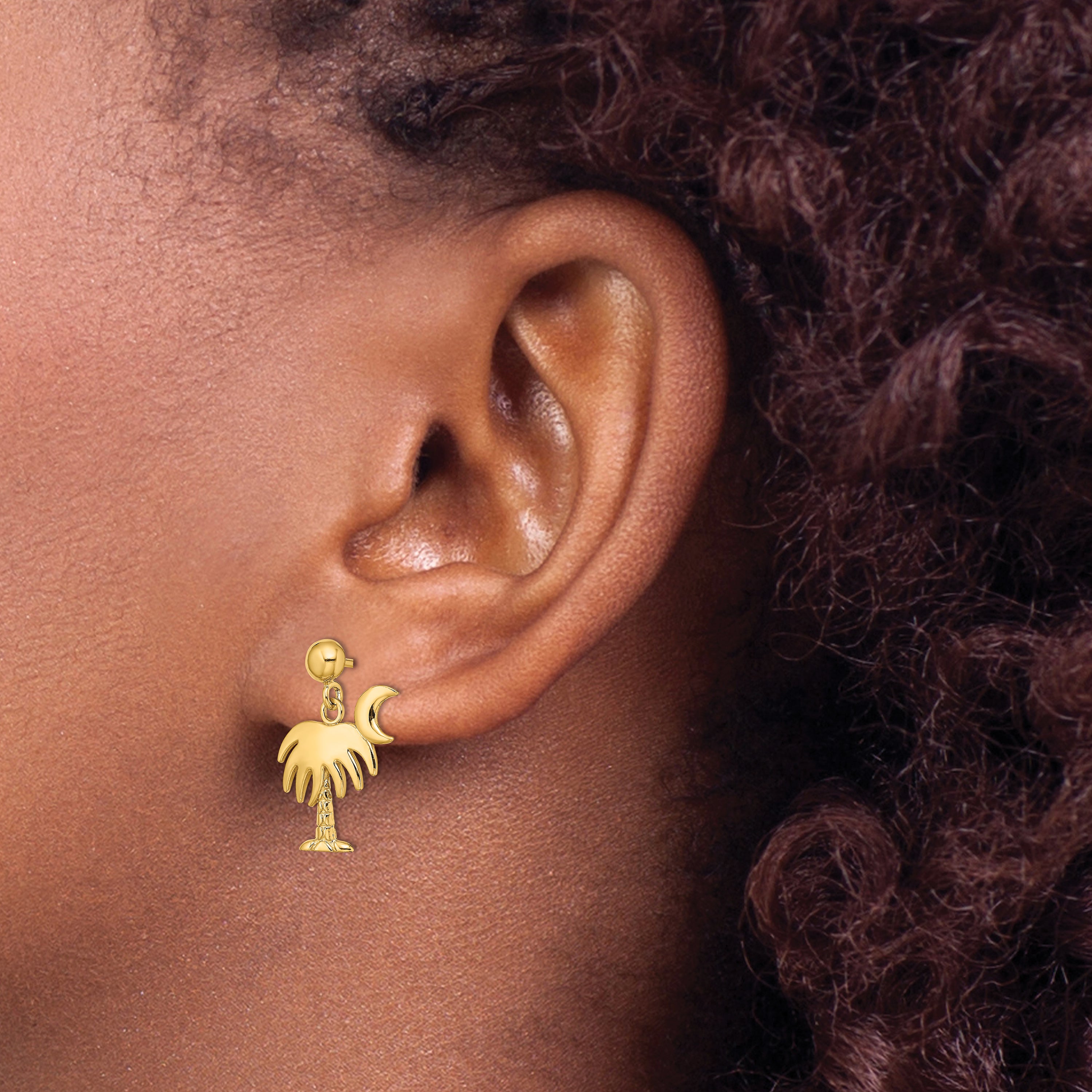 14K Charleston Palm Tree w/ Moon Dangle Earrings