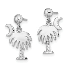 14K White Gold Charleston Palm Tree w/ Moon Dangle Earrings