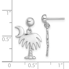 14K White Gold Charleston Palm Tree w/ Moon Dangle Earrings