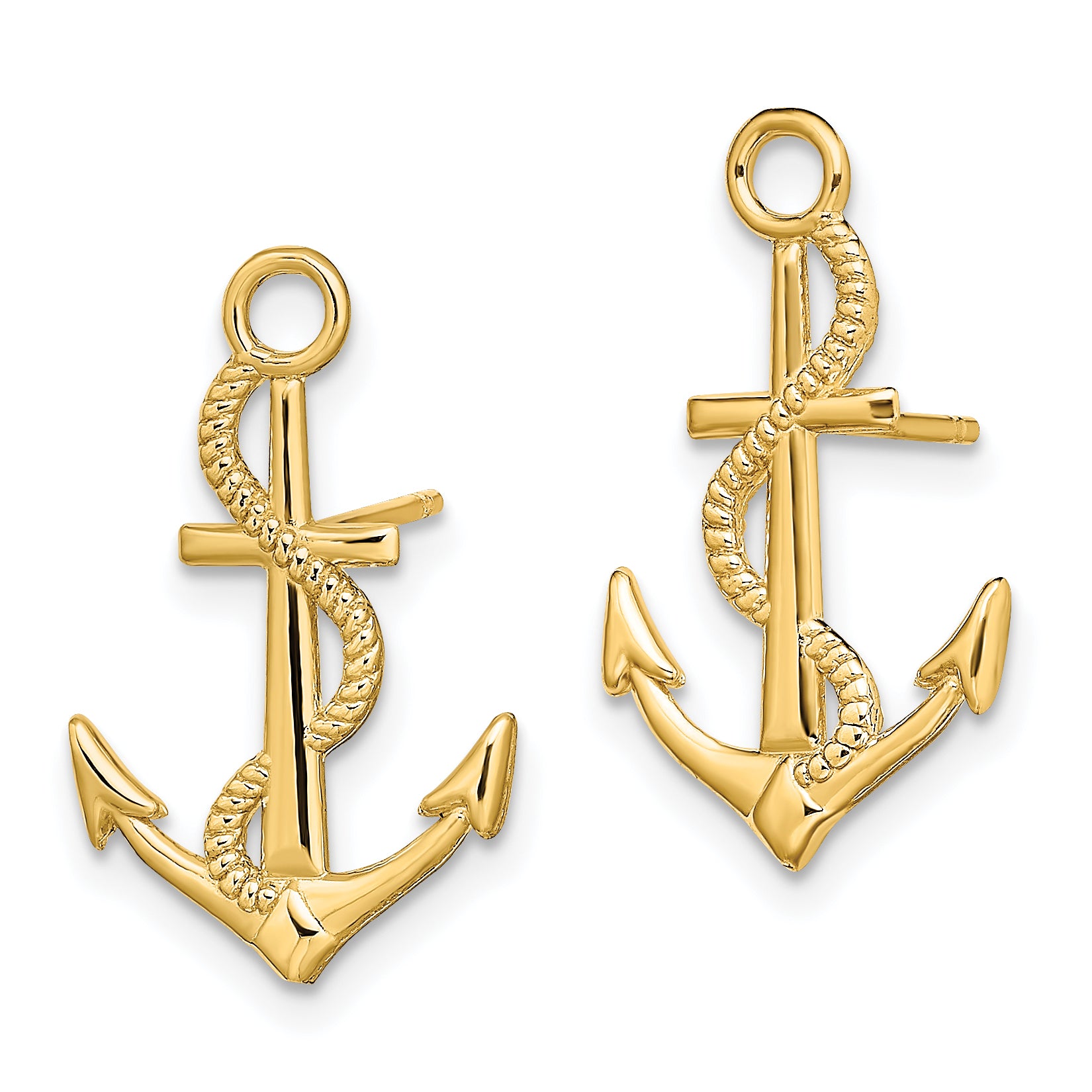 14K Polished / Textured Anchor W/ Rope Post Earrings Secondary image