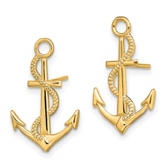 14K Polished / Textured Anchor W/ Rope Post Earrings