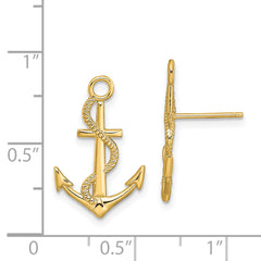14K Polished / Textured Anchor W/ Rope Post Earrings