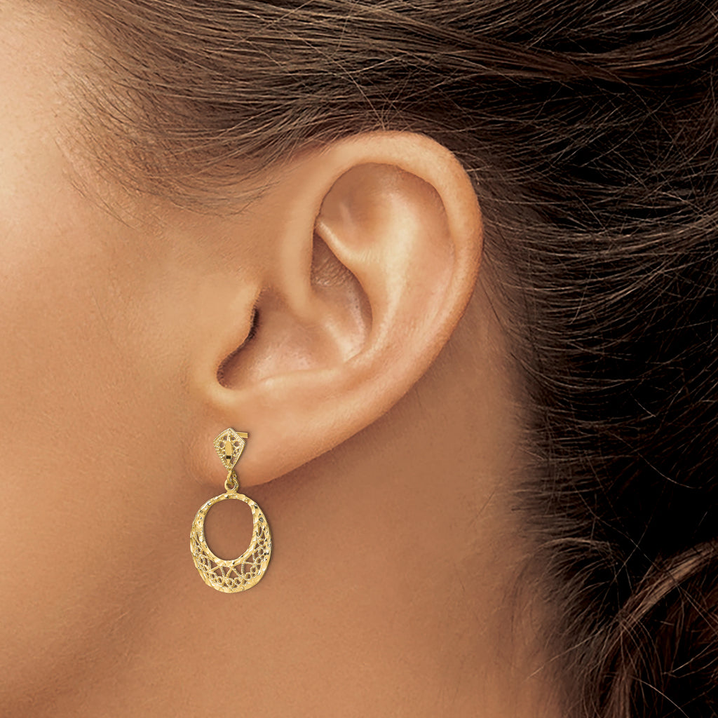 14K Fancy D/C Post Dangle Earrings