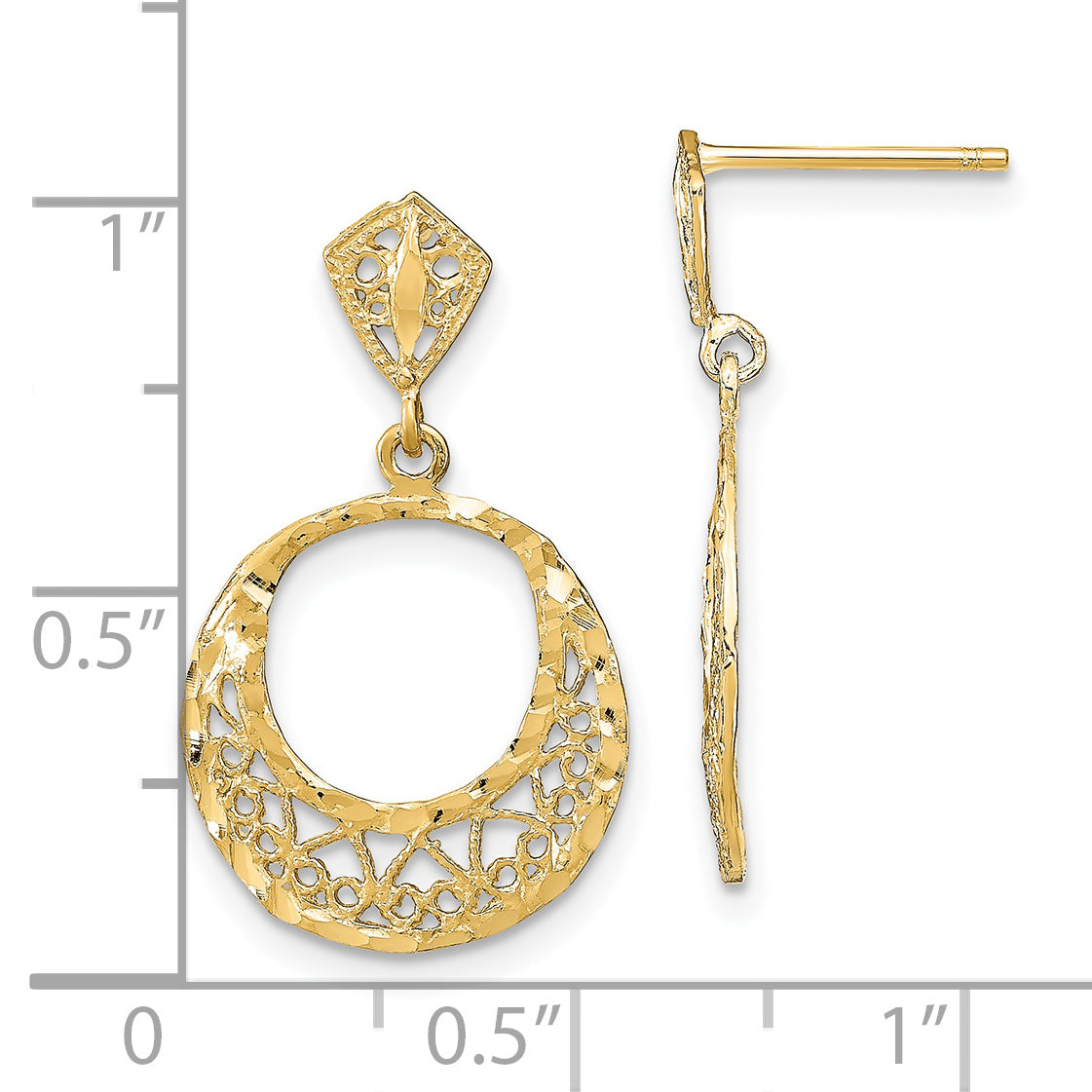 14K Fancy D/C Post Dangle Earrings