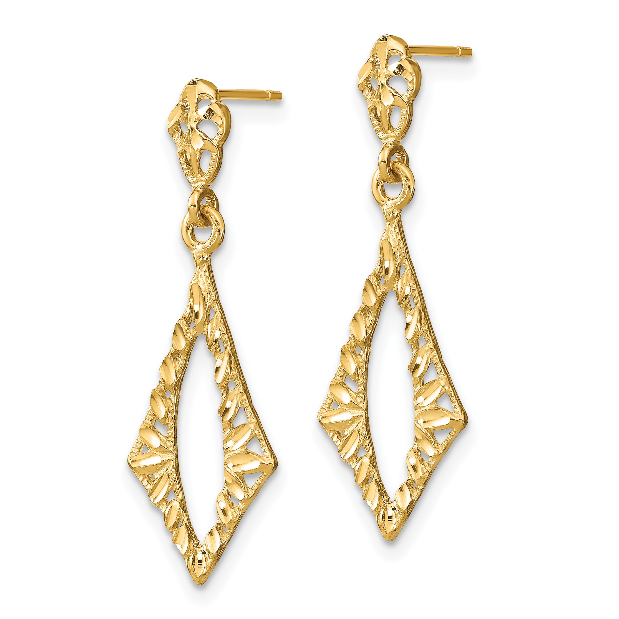 14K D/C Diamond Shape Post Dangle Earrings Secondary image