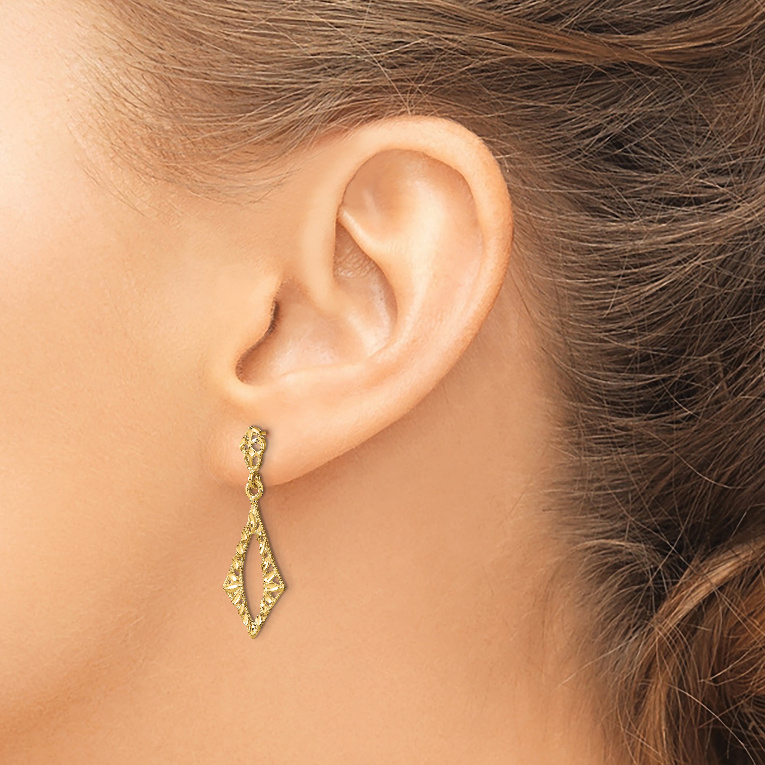 14K D/C Diamond Shape Post Dangle Earrings