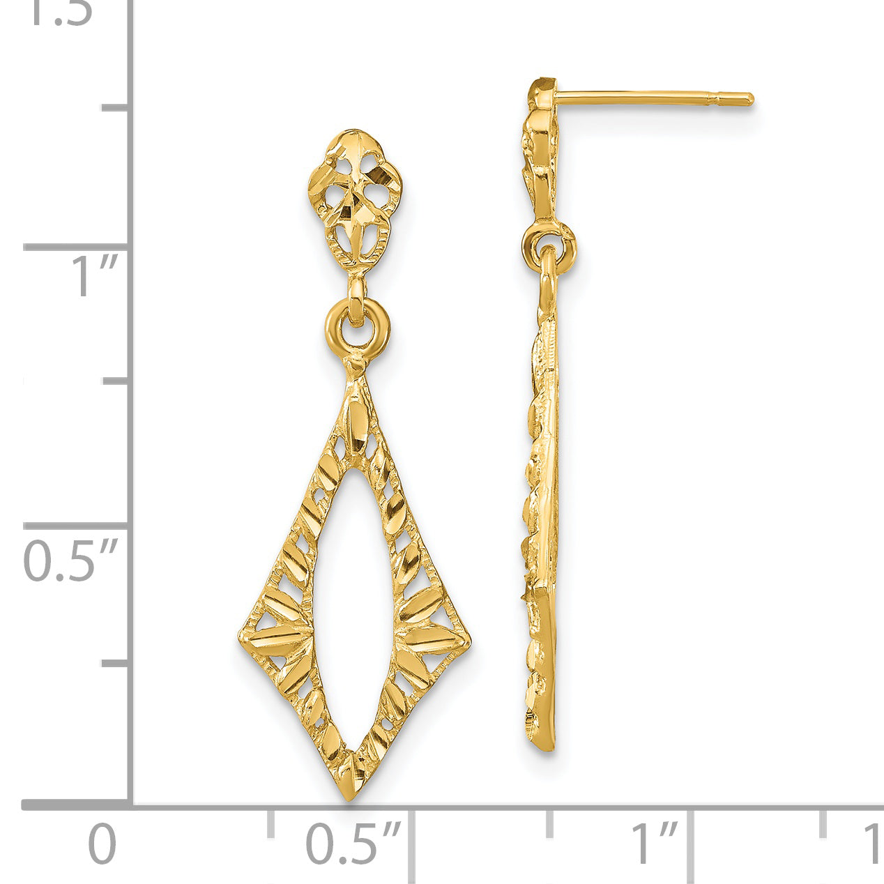 14K D/C Diamond Shape Post Dangle Earrings