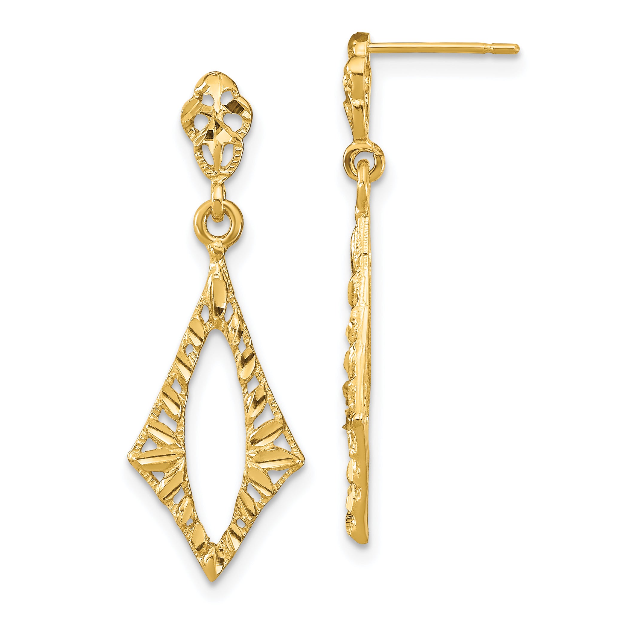 14K D/C Diamond Shape Post Dangle Earrings Main image