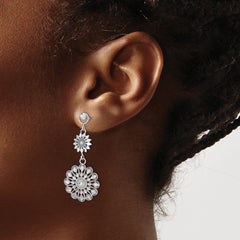 14K White Gold D/C Sunflower Style Double Drop  Earrings