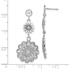 14K White Gold D/C Sunflower Style Double Drop  Earrings
