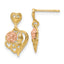 14k Two-tone Heart w/Flower Post Dangle Earrings