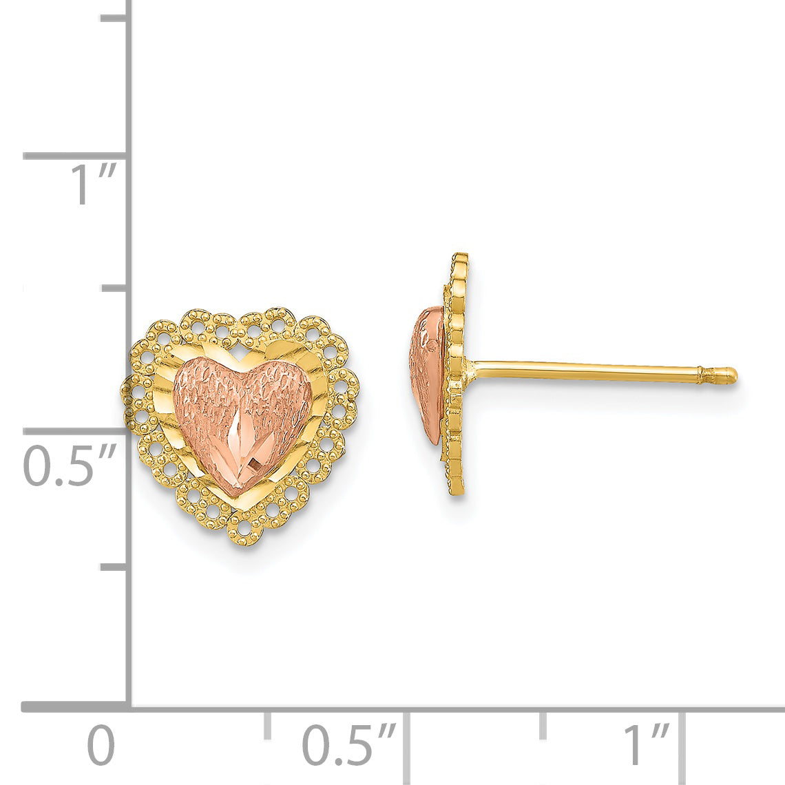 14k Two-Tone D/C Heart w/ Lace Trim Post Earrings
