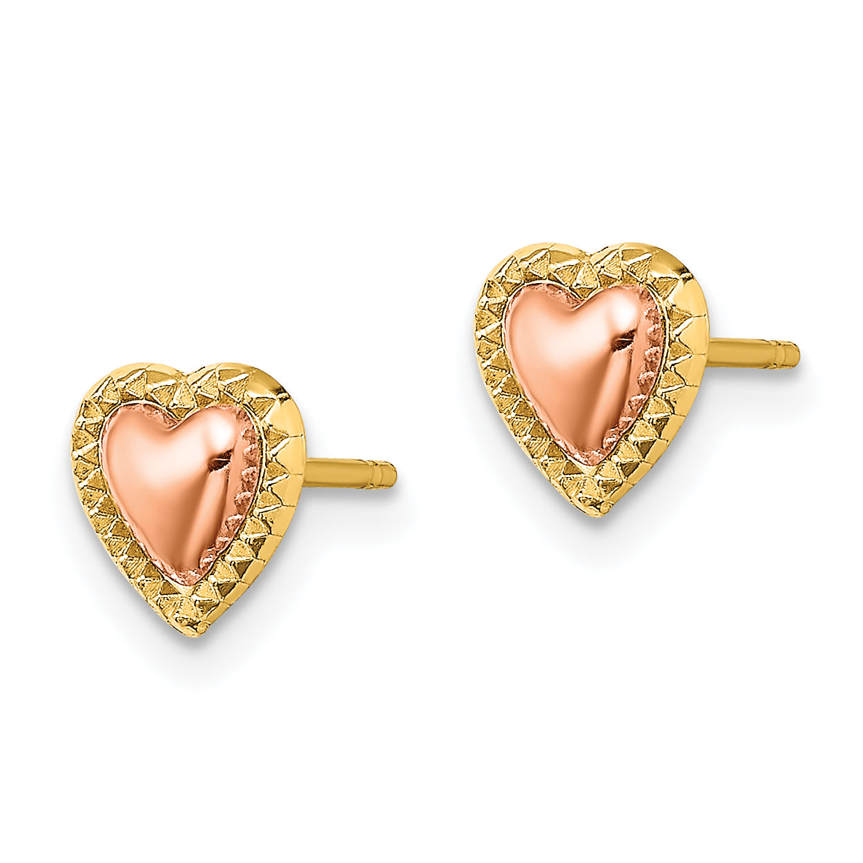 14k Two-Tone Beaded Heart Post Earrings Secondary image
