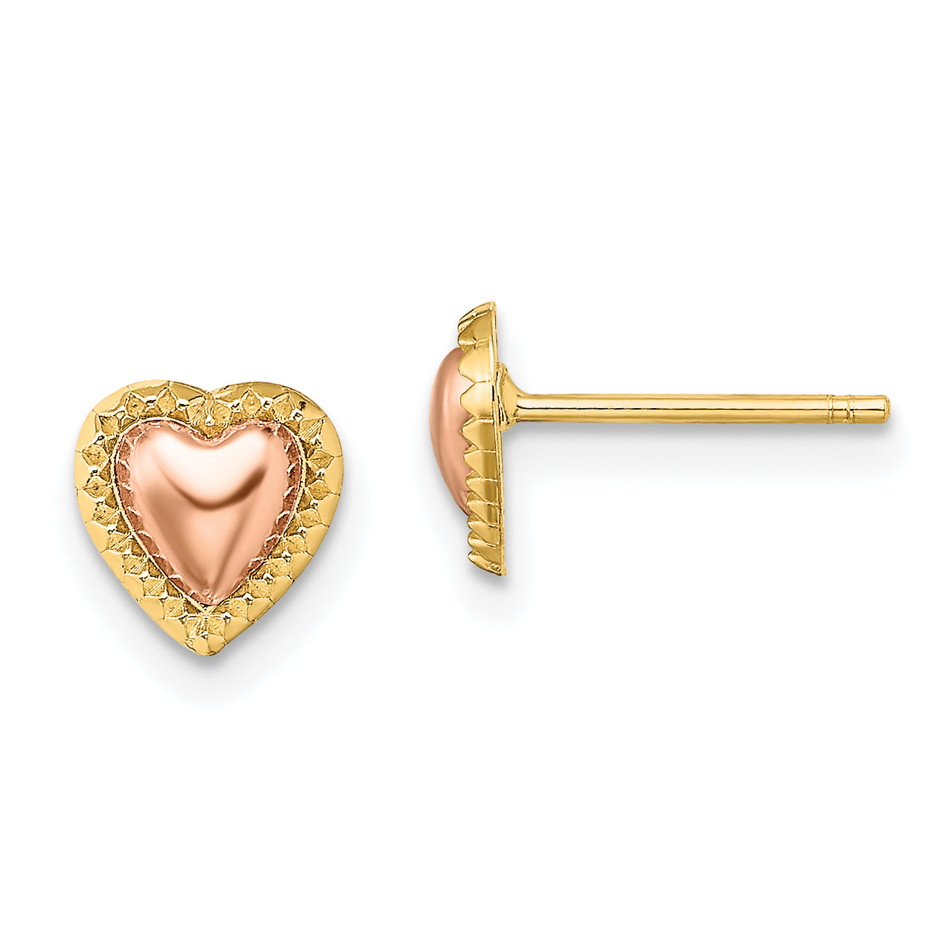 14k Two-Tone Beaded Heart Post Earrings Main image