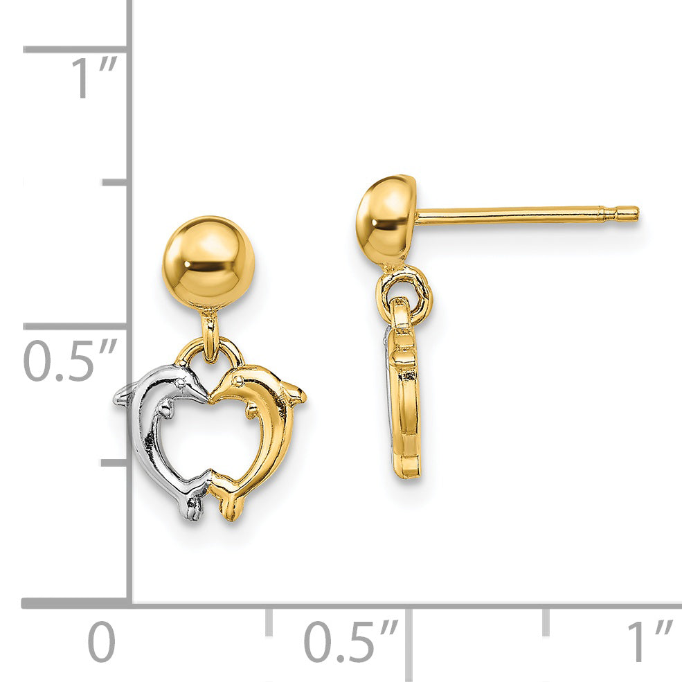 14K W/ Rhodium Dolphin Dangle Earrings