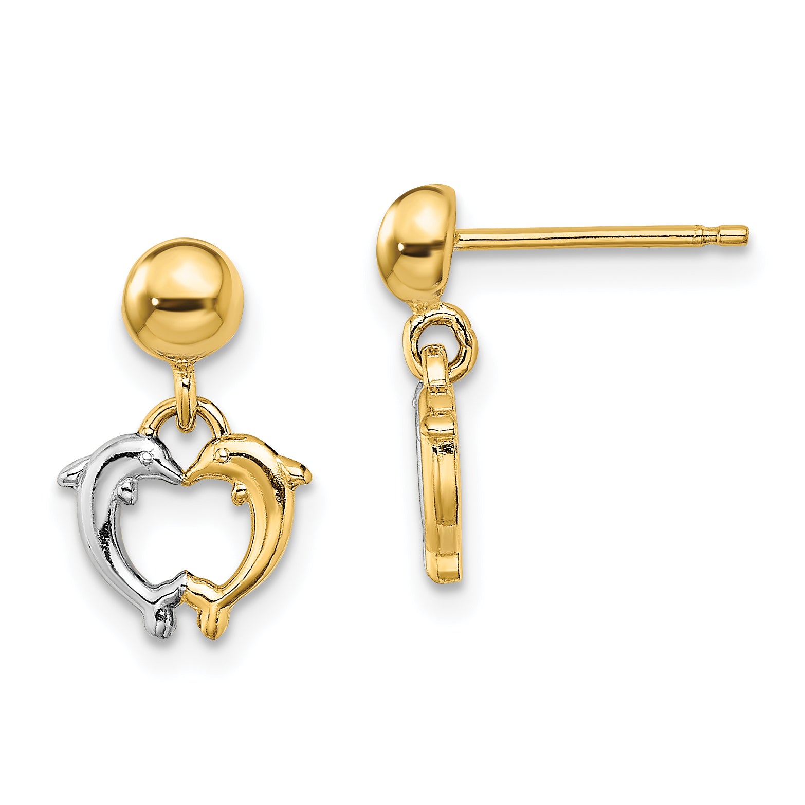 14K W/ Rhodium Dolphin Dangle Earrings Main image