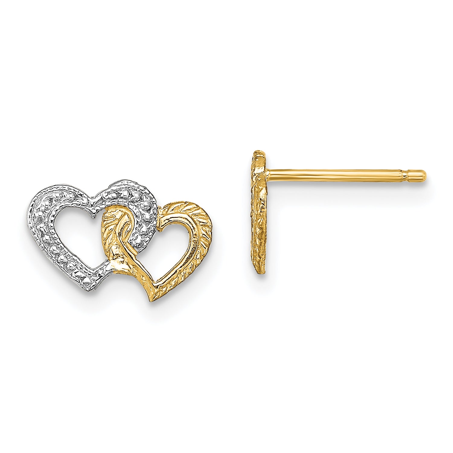 14K w/White Rhodium Polished Intertwined Hearts Post Earrings Main image