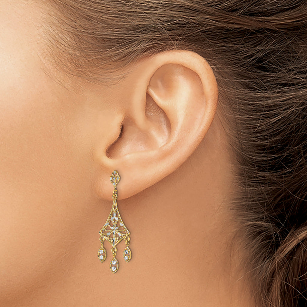 14K w/Rhodium Filigree D/C Chandelier Dangle Earrings