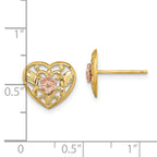 14K Two-tone Polished Floral in Heart Post Earrings