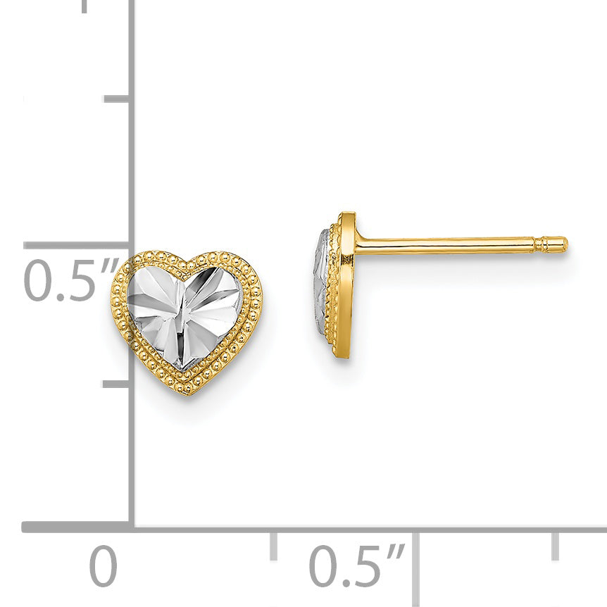 14k w/ Rhodium D/C Heart Post Earrings