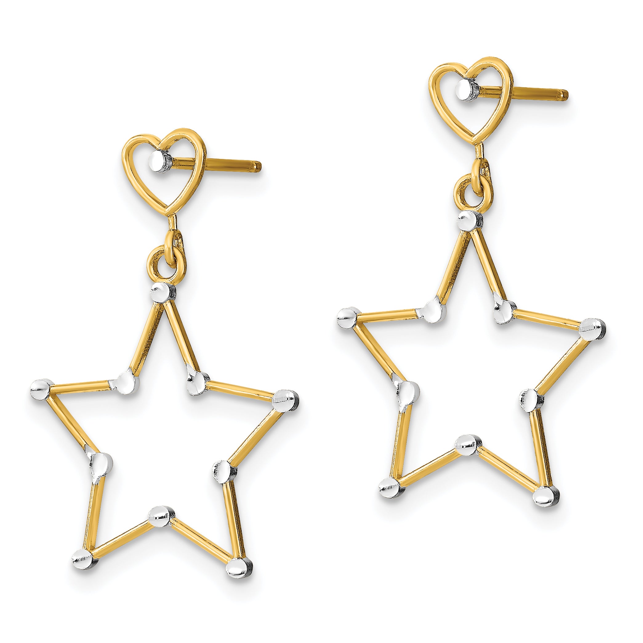 14k w/ RH Diamond-Cut Heart and Star Post Dangle Earrings Secondary image