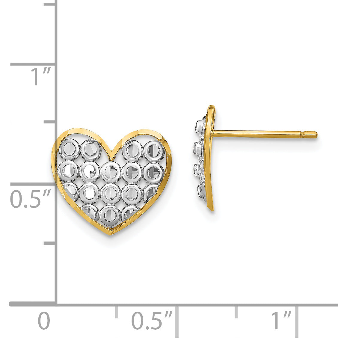 14k w/ Rhodium D/C Heart Post Earrings