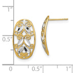 14K w/Rhodium Oval D/C Filigree Post Dangle Earrings