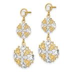 14k w/ Rhodium D/C Flower & Heart Dangle Earrings