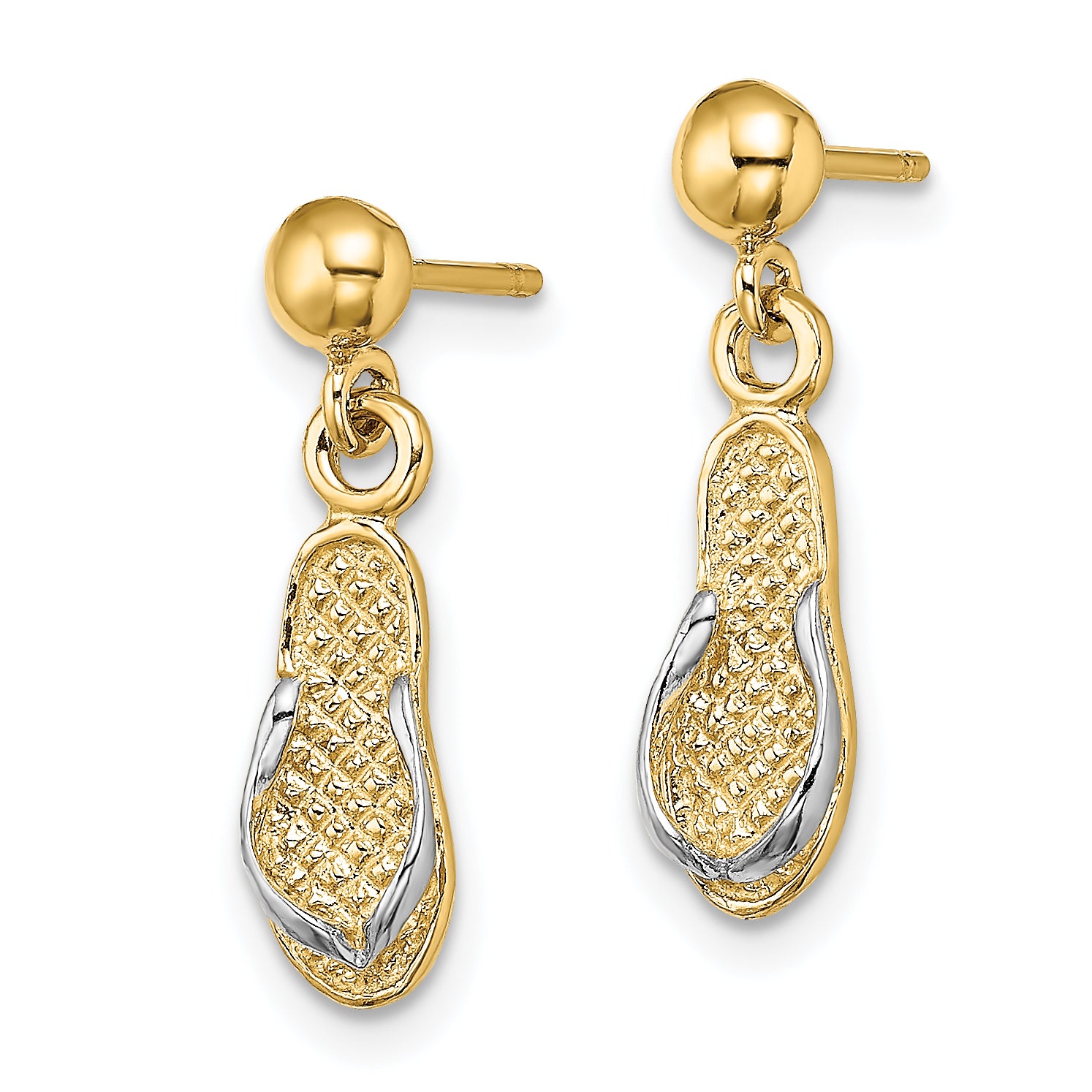 14K and Rhodium Flip Flop Post Dangle Earrings Secondary image