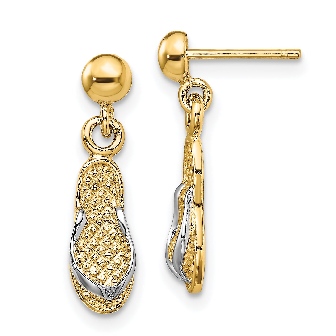 14K and Rhodium Flip Flop Post Dangle Earrings Main image