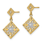 14K w/Rhodium D/C Square Filigree Dangle Earrings