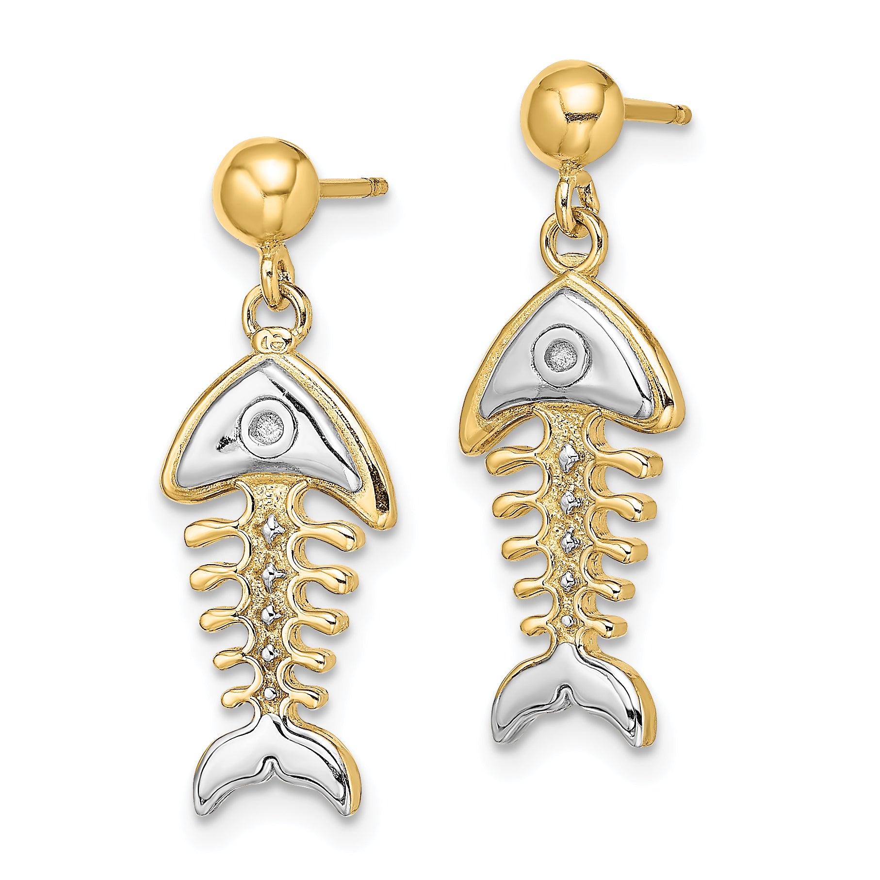 14K W/ Rhodium Fishbone Dangle Earrings Secondary image