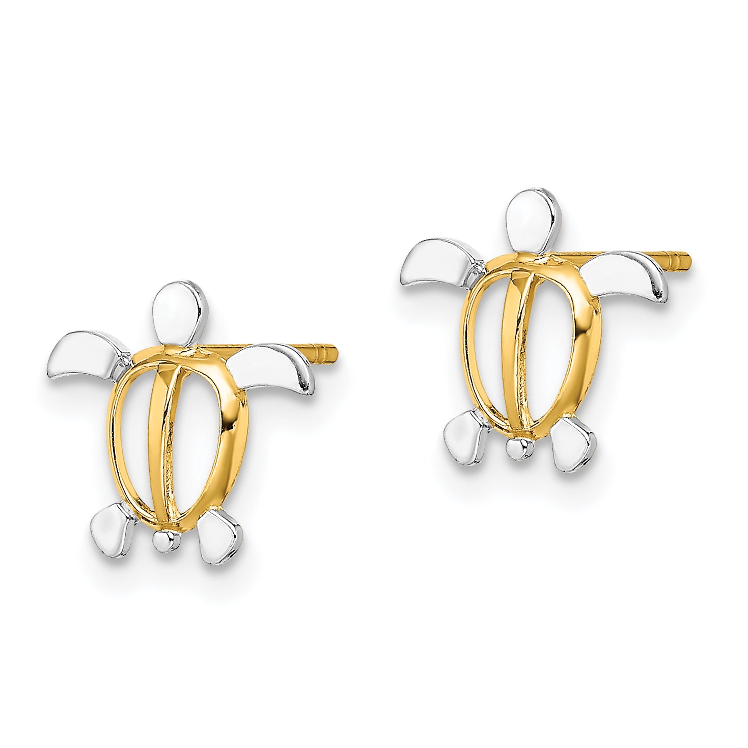 14K W/ Rhodium Sea Turtle Post Earrings Secondary image